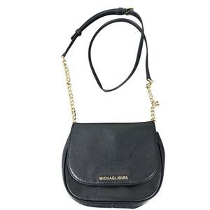 Michael Kors Bedford Flap Black Leather Front Chain Strap‎ Crossbody Bag